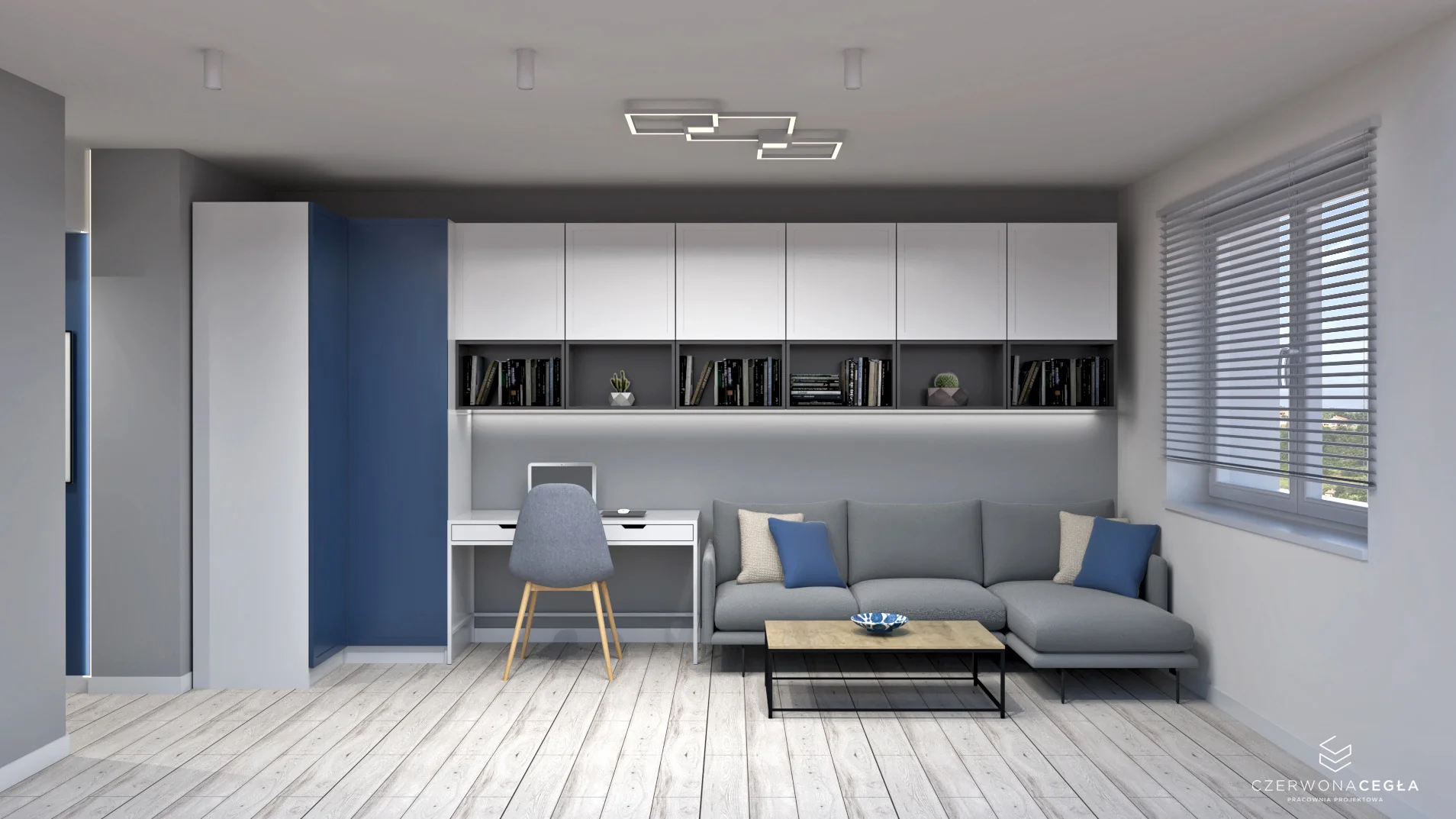 projekt kawalerki salon